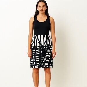 Lafayette 148 Abstract Black White Cotton Pencil Skirt Lined Women’s 10